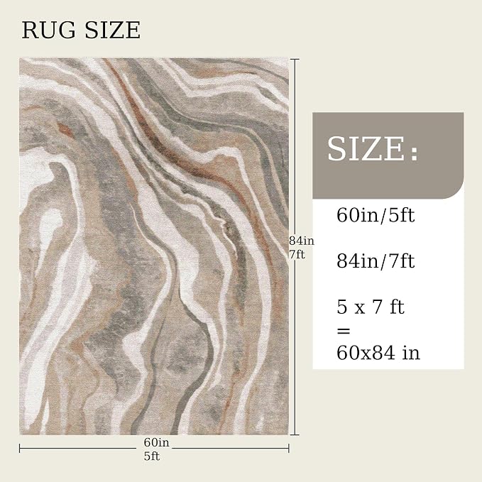 5x7 Area Rug, Machine Washable Living Room Rug - Non-Slip Low Pile Accent Rug for Bedroom, Pet Friendly, Modern Vintage Geometric Design - Image 2