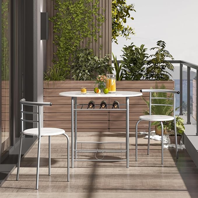 Yaheetech 3-Piece Dining Table Set, Breakfast Bistro Table Set for 2, Small Kitchen and Table Chairs Set of 2 with Metal Frame and Storage Rack for Small Space/Apartment/Dorm Room, White - Image 8