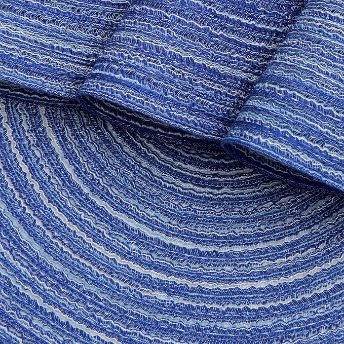 SHACOS Round Braided Placemats 15 inch Set of 6 Washable Kitchen Table Placemats for Home Wedding Party (Blue White, 6) - Image 5