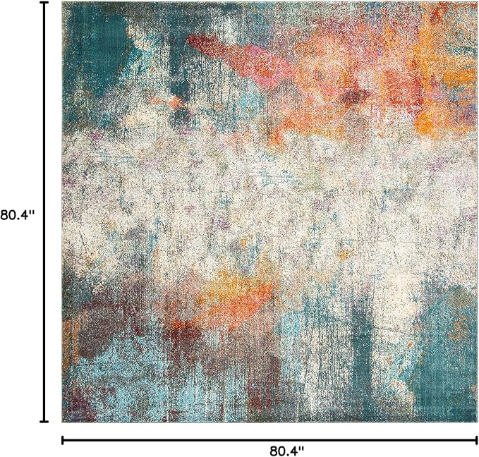 SAFAVIEH Luxor Collection Area Rug - 6'7" Square, Ivory & Blue, Handmade Modern Abstract, Ideal for High Traffic Areas in Living Room, Bedroom (LUX312A) - Image 2