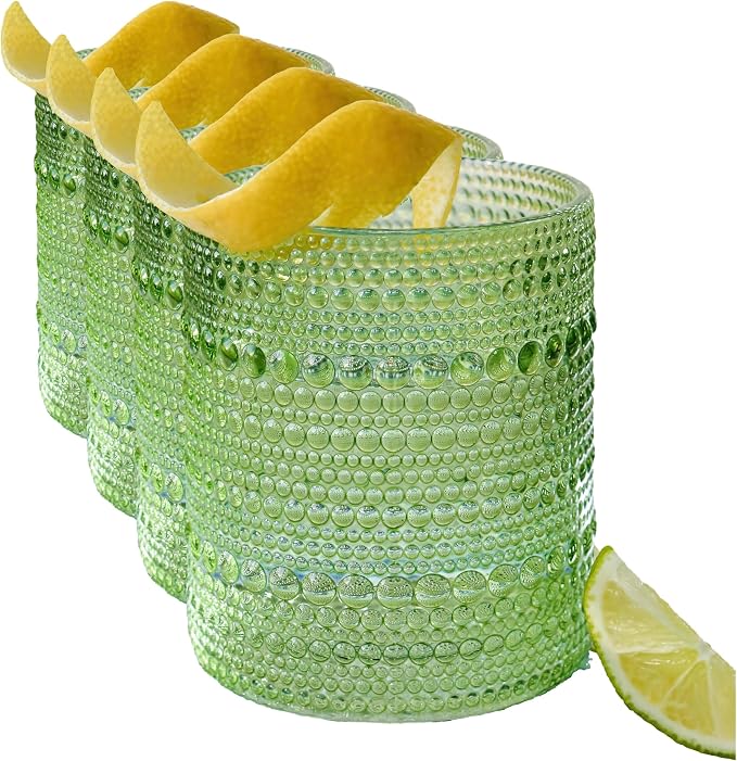 Kate Aspen Sage Green Hobnail Beaded Drinking Glasses Set of 6-10 oz Vintage Glassware, Holiday Entertaining Drinkware, Water & Cocktail Glasses - Great Christmas or Hostess Gift (Pack of 4) by KateAspen