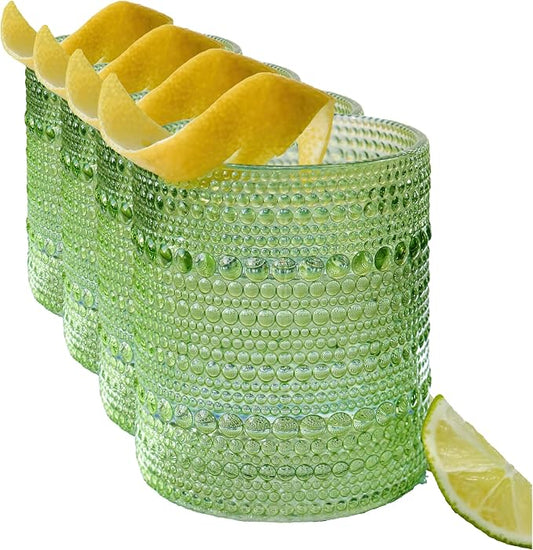 Kate Aspen Sage Green Hobnail Beaded Drinking Glasses Set of 6-10 oz Vintage Glassware, Holiday Entertaining Drinkware, Water & Cocktail Glasses - Great Christmas or Hostess Gift (Pack of 4) by KateAspen
