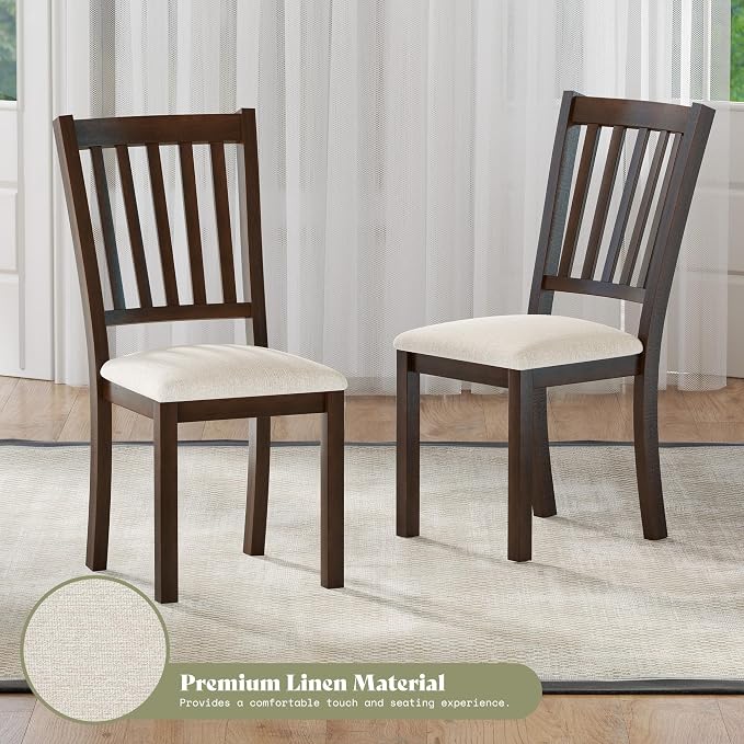 AMERLIFE Set of 8 Farmhouse Upholstered Dining Chairs with Wood Legs, Brown | Curved Back Design, Padded Dining Chairs, Solid Wood Legs, Dining Room Seating, Dark Brown Finish - Image 5