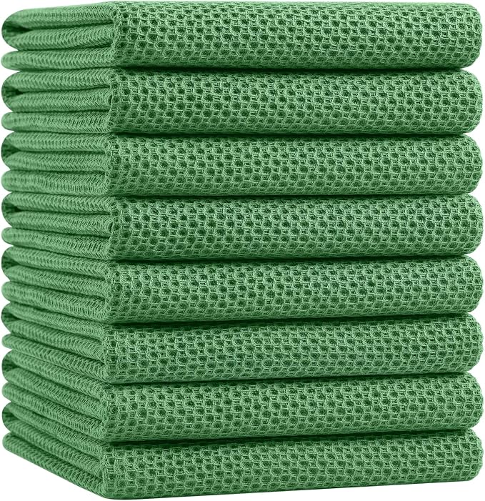 Homaxy 100% Cotton Oversized Waffle Weave Kitchen Towels 8-Pack | Grass Green, 20 x 28 Inches, Ultra Soft Absorbent Dish Towels, Quick Drying Large Cleaning Towels by Homaxy