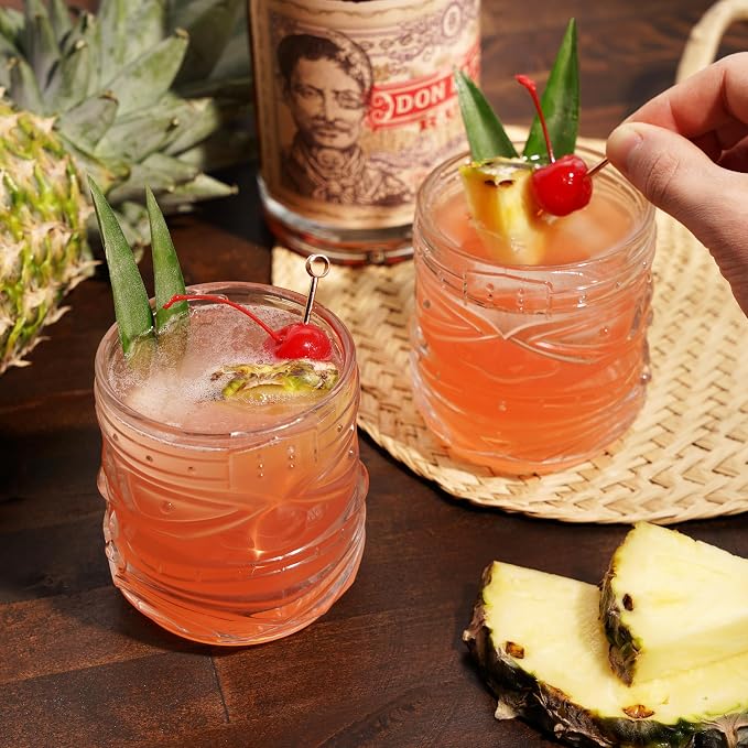 Viski Pacific Tiki Glasses Stackable Lowball DOF Tumblers, Tropical Cocktail and Bar Gifts for Rum and Whiskey, 12 Oz, Set of 2 - Image 5