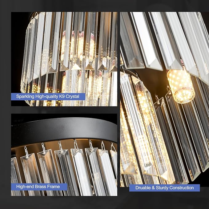 12.6" Black Crystal Ceiling Light 4-Light Modern Fixture 2-Tier Luxury K9 Crystal, for Dining Room Kitchen Island Living Room Bedroom - Image 5