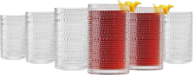 Khen Plastic Hobnail Drinking Highball Glasses Set of 6 Clear Color Cups 14oz, Shatterproof & Unbreakable Acrylic Beaded Design, BPA-Free, Dishwasher Safe Indoor/Outdoor Drinkware for Water, Cocktails - Image 4