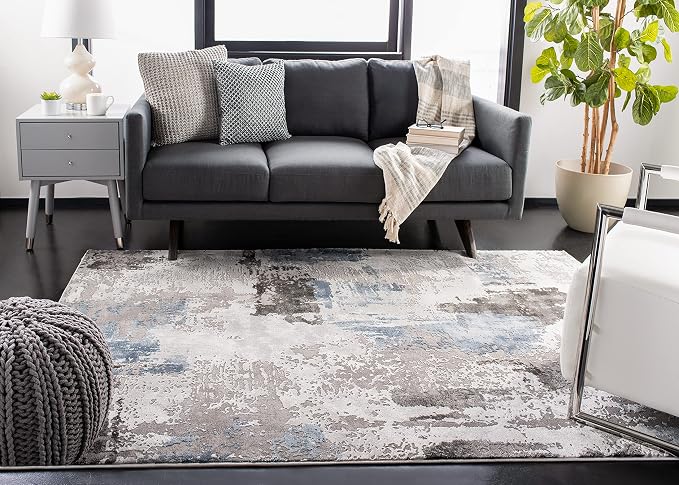 SAFAVIEH Craft Collection Area Rug - 6'7" x 9', Grey & Blue, Modern Design, Non-Shedding & Easy Care, Ideal for High Traffic Areas in Living Room, Bedroom (CFT820F) by Unknown
