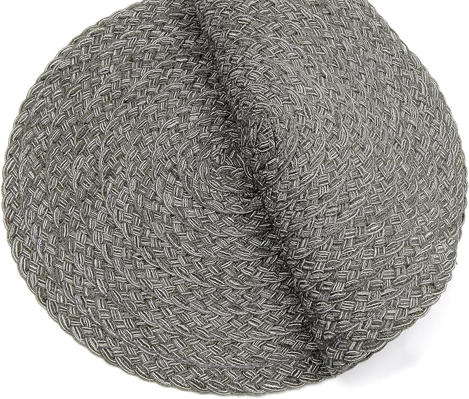 SHACOS Round Braided Placemats Set of 6 Thick Woven Placemats Washable 15 inch Circle Place Mats Non Slip Table Mats for Dining Table, Gray White - Image 3