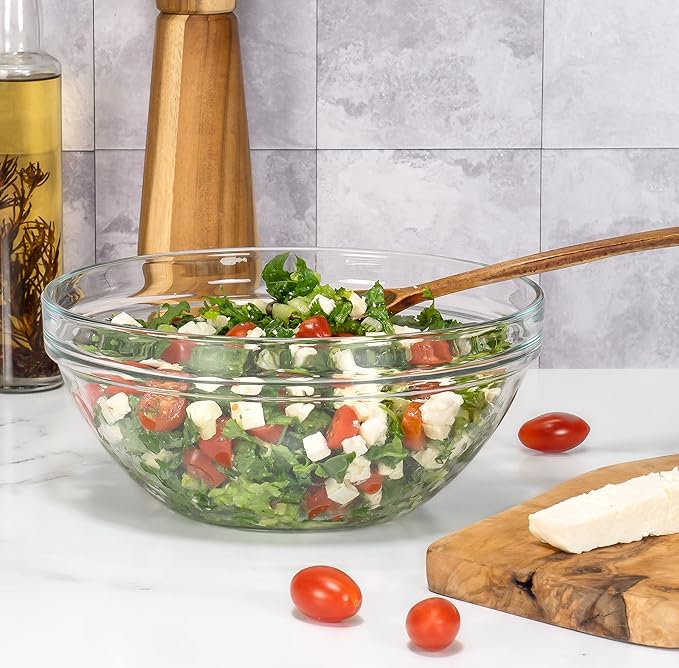 Red Co. 2.6 Quart Fully Tempered Clear Glass Mixing and Prepping Bowl with Safety Rim, Medium
