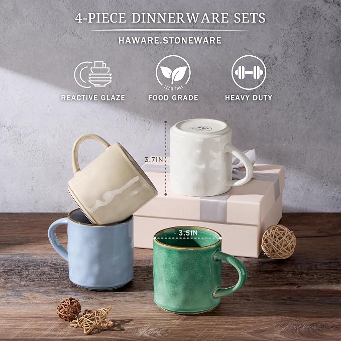 HaWare 14OZ Coffee Mugs Set of 4, Stoneware Coffee Cups with Handle, Latte Mug for Man, Woman, Dad, Mom, Modern Tea Mugs for Latte/Cappuccino/Cocoa/Milk, Dishwasher& Microwave Safe, Multicolor - Image 2