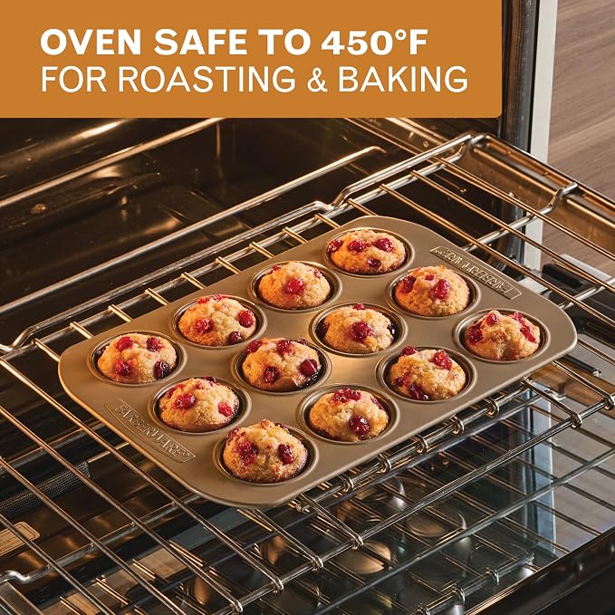 Farberware Bakeware Warp Resistant, Dishwasher Safe, 12-Cup Muffin Pan - Mocha - Image 6