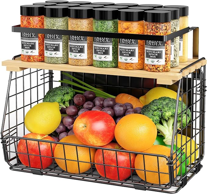 Magnetic Shelf for Fridge, Fruit Potato & Onion Storage Bin | Magnetic Storage Basket with Lid, Side of Fridge Storage, Produce Basket for Fruits Vegetables Spices, Kitchen Pantry by GGIU