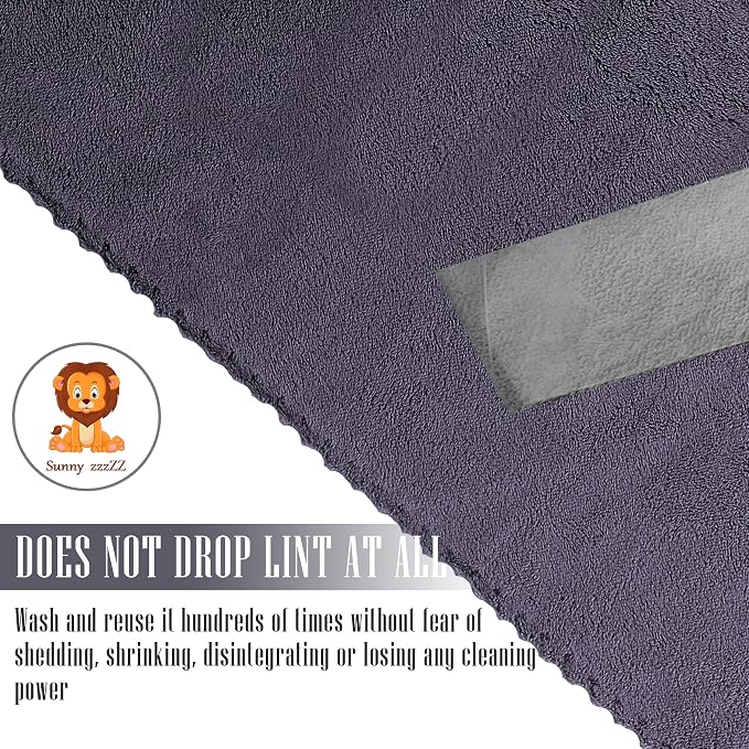 Sunny zzzZZ 24 Pack Kitchen Dishcloths - Does Not Shed Fluff - Reusable Dish Towels, Dish Cloths, Super Absorbent Coral Fleece Cleaning Cloths, Nonstick Oil Washable Fast Drying, 10 x 20 Inch (Grey) - Image 4