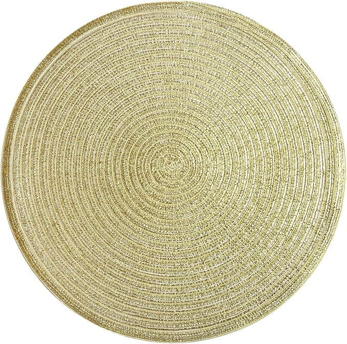 SHACOS Gold Glitter Round Placemats Set of 6 Bling Circle Place Mats Washable Table Mats for Christmas Holiday Party Wedding Shower Table Decor (6, Gold) - Image 2