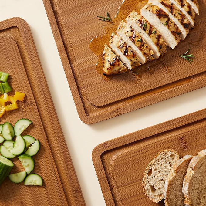 ROYAL CRAFT WOOD Wooden Cutting Boards for Kitchen Meal Prep & Serving - Bamboo Non Toxic Cutting Board Set with Deep Juice Groove Side Handles - Charcuterie & Chopping Butcher Block for Meat (3 Pcs) - Image 7