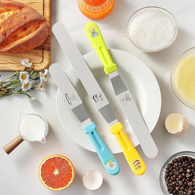3PCS Icing Spatula, Offset Spatulas with Ergonomic PP Handle, Stainless Steel Multi-purpose Frosting Tools for Cake Decorating, Baking, Dishwasher Safe (6",8",10")