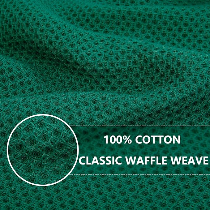 Homaxy 100% Cotton Waffle Weave Kitchen Dish Cloths 6-Pack, Dark Green | 12 x 12 Inches, Ultra Soft Absorbent Dish Towels, Quick Drying Dish Rags with Hanging Loop - Image 2