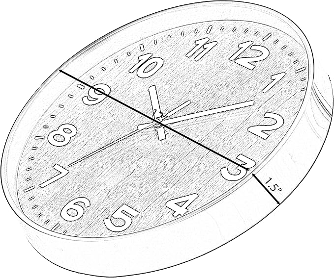 Decorative Modern Round Wood- Looking Plastic Wall Clock for Living Room, Kitchen, or Dining Room, Brown - Image 4
