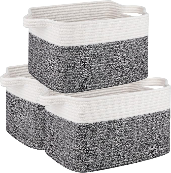 OIAHOMY 3 Pack Storage Basket for Organizing, 13''X9.85''X8.7'' Woven Storage Bins with Handles, toy organizers,Stylish Room Decor, Black variegated by MasterofSpaceOptimization
