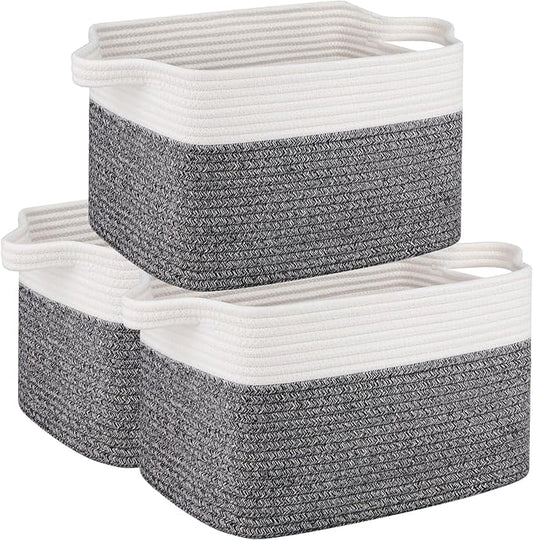OIAHOMY 3 Pack Storage Basket for Organizing, 13''X9.85''X8.7'' Woven Storage Bins with Handles, toy organizers,Stylish Room Decor, Black variegated by MasterofSpaceOptimization