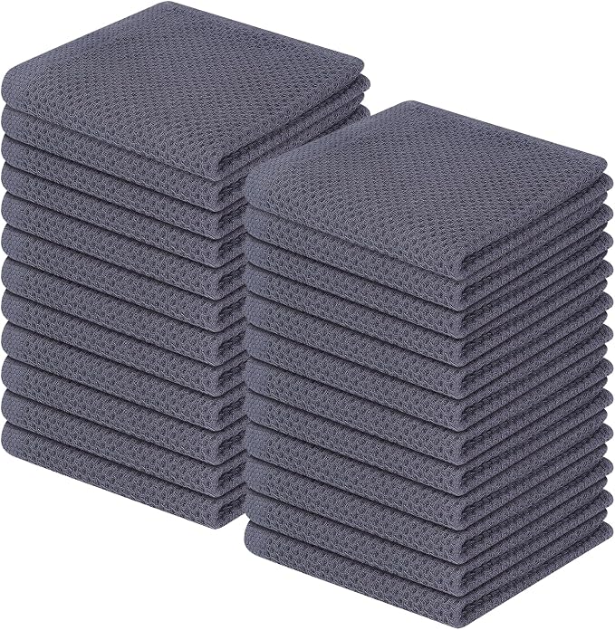 Homaxy 100% Cotton Waffle Weave Kitchen Dish Cloths 24-Pack, Dark Grey | 12 x 12 Inches, Ultra Soft Absorbent Dish Towels, Quick Drying Dish Rags with Hanging Loop by Homaxy