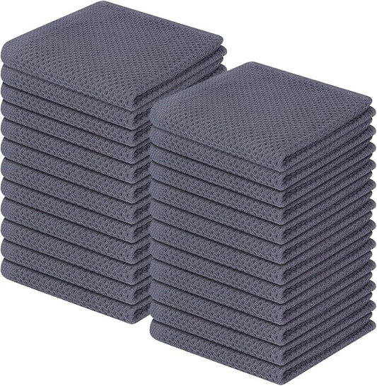 Homaxy 100% Cotton Waffle Weave Kitchen Dish Cloths 24-Pack, Dark Grey | 12 x 12 Inches, Ultra Soft Absorbent Dish Towels, Quick Drying Dish Rags with Hanging Loop by Homaxy