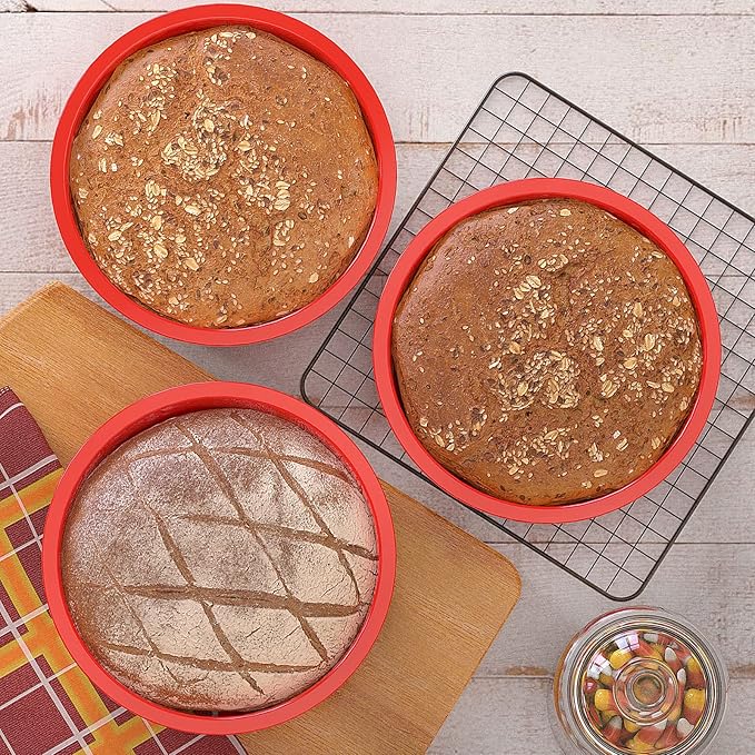 SILIVO 8 Inch Cake Pans(3 Pack) - Nonstick Silicone Round Cake Pans for Layercake, Cheesecake and Chocolatecake