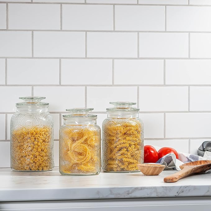4pc Vintage Glass Canister Set with Airtight Lids - For Kitchen Food Storage and Organization - Image 9