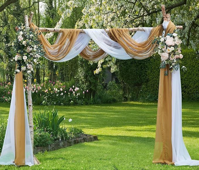 Warm Home Designs 55 x 144 Caramel Gold Sheer Window Scarf. AM Gold 144" | Sheer Window Scarves Valances are Great As Wedding Arch Draping Fabric, Bed Canopy Or for Decorative Project. - Image 4