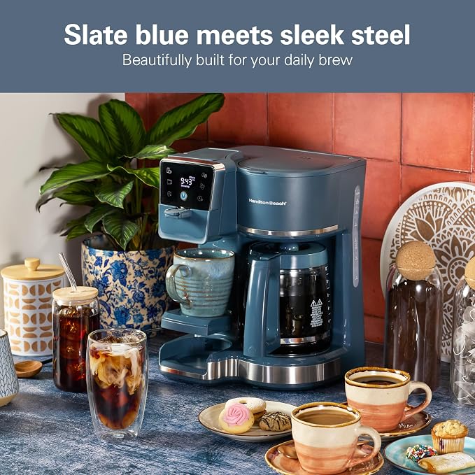 Hamilton Beach 2-Way Drip Coffee Maker & Single Serve Coffee Machine | Hot & Iced Coffee Maker| 12 Cup Glass Carafe| AquaFlow Showerhead | Auto Pause & Pour | Kitchen Makeover Blue |47502J - Image 2