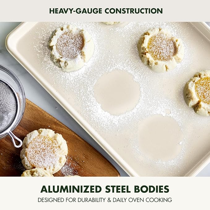 11 x 17 Inch Nonstick Cookie Baking Sheet, Healthy Non-Toxic Coating Heavy Duty Durable Steel Bakeware Tray, Easy Clean Oven Safe Pan for Cookies, Pastries & Vegetable Roasting - Image 3