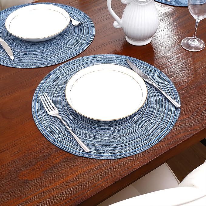 SHACOS Round Braided Placemats Set of 6 Circle Place Mats Kitchen Table Mats for Dining Table Wedding Party (Blue Gray, 6) - Image 8