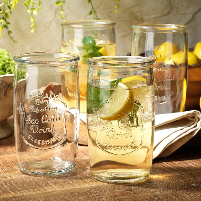 Glaver's Drinking Glasses Set of 4, Vintage Italian Style – Elegant 20 Oz Clear Tumbler Glassware Set– Genuine Artisan-Made for, Refreshing Drinks, Beverages, Cocktails. - Image 2