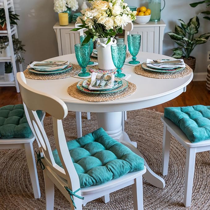 Barnett Home Decor Microsuede Turquoise Dining Chair Pad with Ties - 15 x 17 Size Small Chair Cushion - Latex Foam Fill Cushion, Reversible, Machine Washable - Microfiber Ultrasuede Teal - Image 2