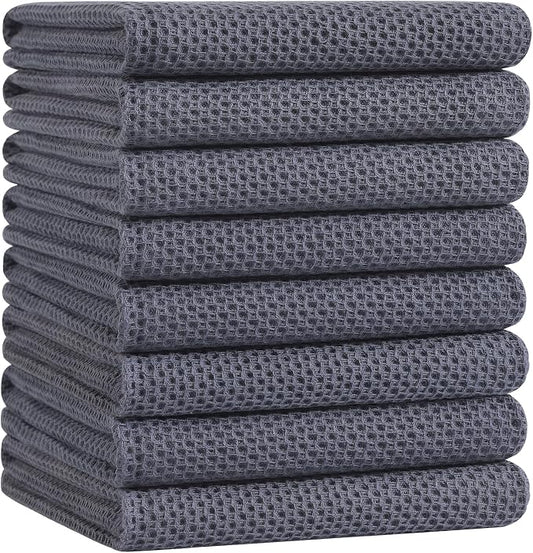 Homaxy 100% Cotton Oversized Waffle Weave Kitchen Towels 8-Pack, Dark Grey | 20 x 28 Inches, Ultra Soft Absorbent Dish Towels, Quick Drying Large Cleaning Towels by Homaxy