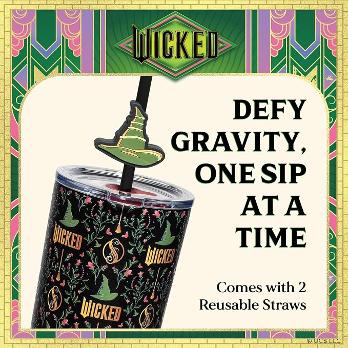 Dragon Glassware x Wicked Stainless Steel Tumbler, 24 oz - Enchanted | Vacuum Insulated Wicked Cup with Lid & Straw For Water & Iced Tea; With Straw Charm; Official Wicked Merch - Image 4