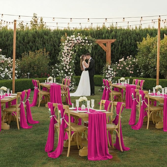 MDS Pack of 10 | Magenta | 10ft Chiffon Table Runner 29x120 Inches Long Romantic Rustic Sheer Gauze Runner for Wedding Bridal Shower Birthday Banquets Engagement Spring Easter Boho Decorations - Image 2