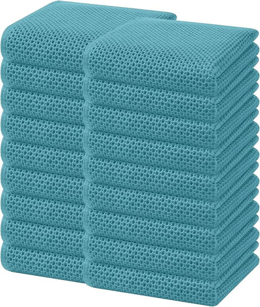 Homaxy 100% Cotton Waffle Weave Kitchen Dish Towels 18-Pack, Lake Blue | 13 x 28 Inches, Ultra Soft Absorbent Dish Towels, Quick Drying Cleaning Towels by Homaxy