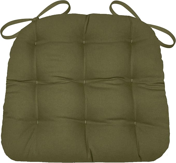 Barnett Home Decor Cotton Duck Dark Sage Green Dining Chair Pad with Ties - 15 x 17 Size Small Chair Cushion - Latex Foam Fill - Machine Washable, 100% Cotton, Made in USA (Boxwood/Small) by BarnettHomeDecor