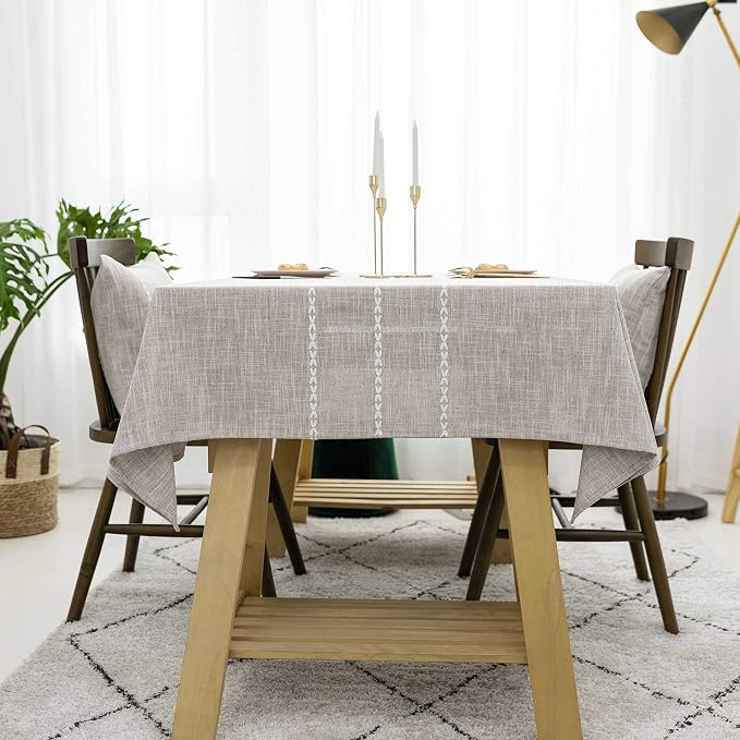 Home Brilliant Dining Table Cloth Linen Tablecloth Rectangular Table Cloths for Rectangle Tables 6 Foot for Kitchen Dinning Striped Tabletop Decoration (52 x 72 Inch, Light Linen) - Image 6