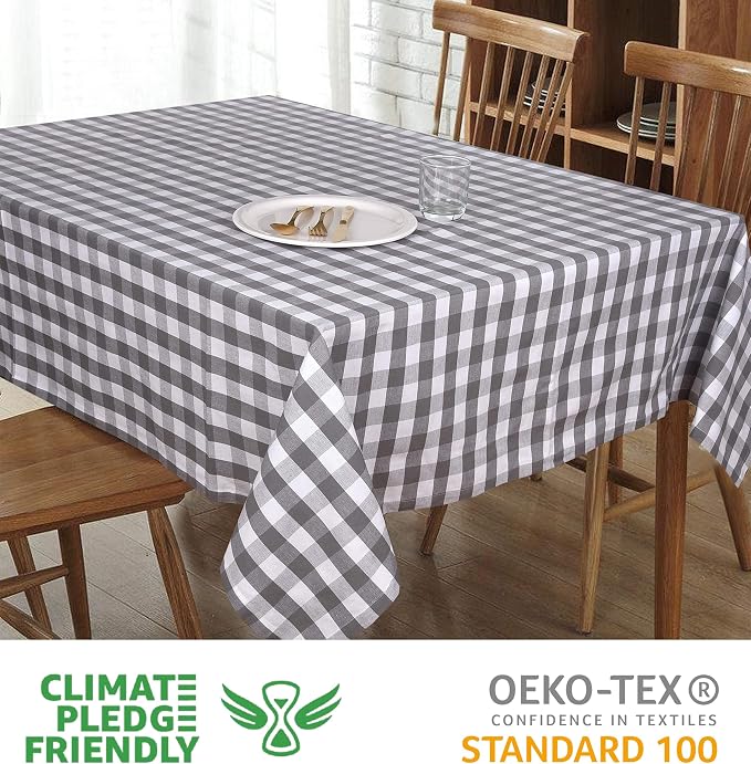 Urban Villa Tablecloth Cotton Tabletop 60x102 (8-10 Seats) Grey Checks - Image 3