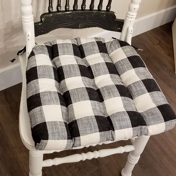 Barnett Home Decor Dining Chair Pad with Ties - Buffalo Check Black & Ivory Size Medium 16.5 x 18 - Latex Foam Filled Cushion, Reversible, Made in USA (Black & White, Medium)… - Image 7
