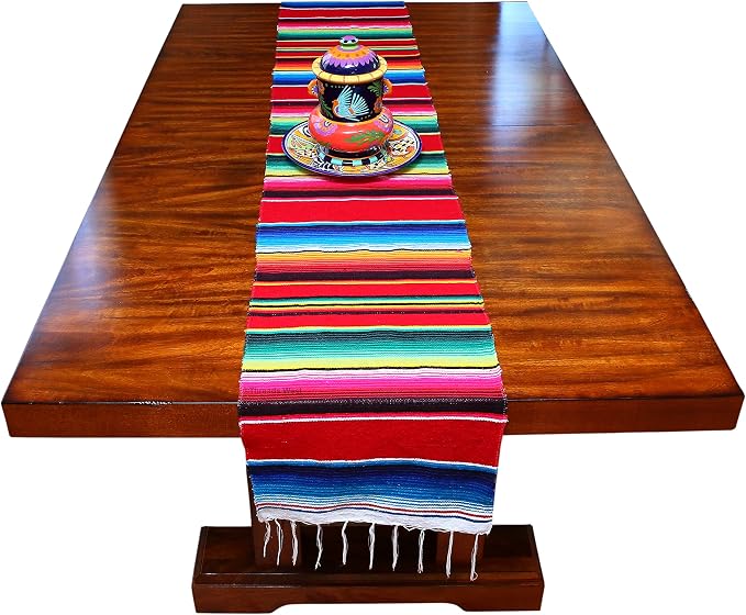 Genuine Mexican Table Runner Saltillo Serape Colorful Striped Sarape Made in Mexico Sold in Different Packs (1, Red) - Image 5