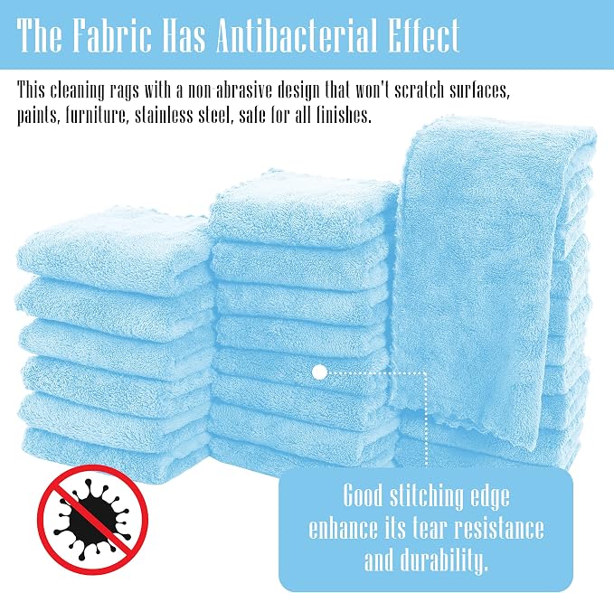 Sunny zzzZZ 24 Pack Kitchen Dishcloths - Does Not Shed Fluff - Reusable Dish Towels, Dish Cloths, Super Absorbent Coral Fleece Cleaning Cloths, Fast Drying, 10 x 20 Inch (Aquamarine) - Image 3