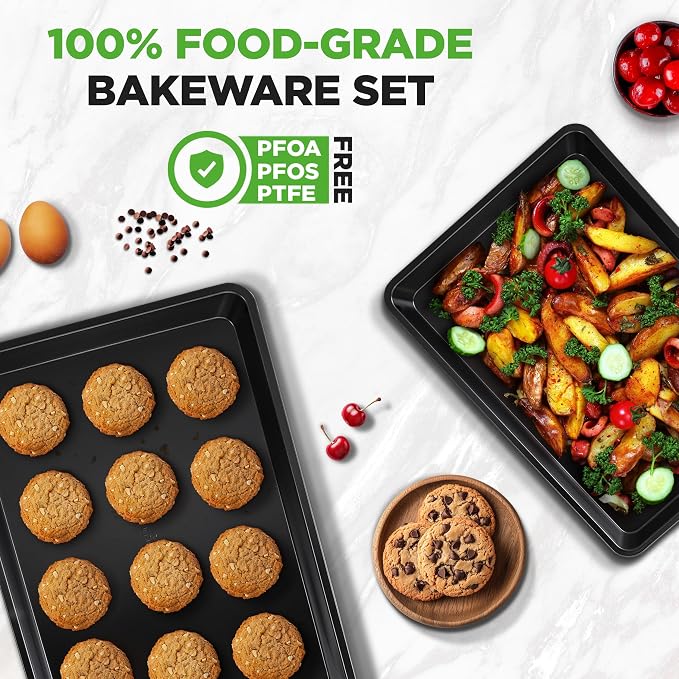 NutriChef 2-Piece Non-Stick Black Cookie Sheets - Versatile & Durable Non-Toxic Carbon Steel Bakeware Sets, Stackable Baking Tray for Cookies, Brownies, Jelly rolls - Oven Safe & Easy Clean - Image 5