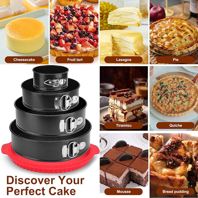 Springform Pan Set of 4, 4/7/9/10inch Cake Pans with Leakproof Silicone Protector, Non-Stick Leak-Proof with Removable Bottom, Cheesecake Pan for Baking, Black - Image 5