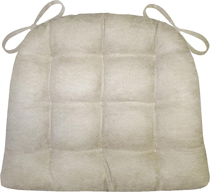 Barnett Home Decor Microsuede Chamois Mushroom Dining Chair Pad with Ties - 19 x 19 Size Large Chair Cushion - Latex Foam Fill Cushion, Machine Washable - (Beige) by BarnettHomeDecor