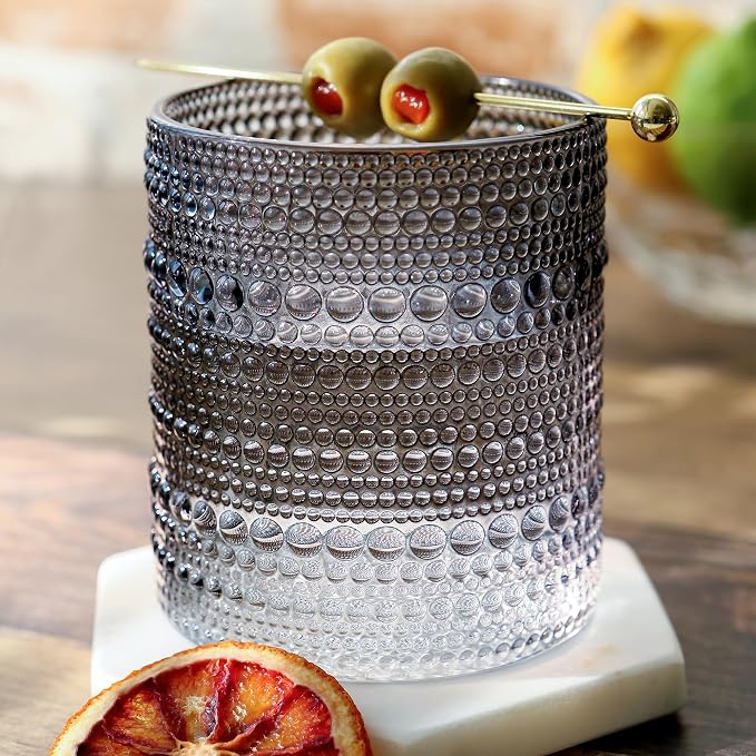 Kate Aspen Hobnail Beaded Drinking Glasses Vintage Glassware Set | Cocktail Glass Set, Juice Glass, Water Cups | Makes A Great Hostess Gift, Gift for Newlyweds (Smoke Grey) by KateAspen