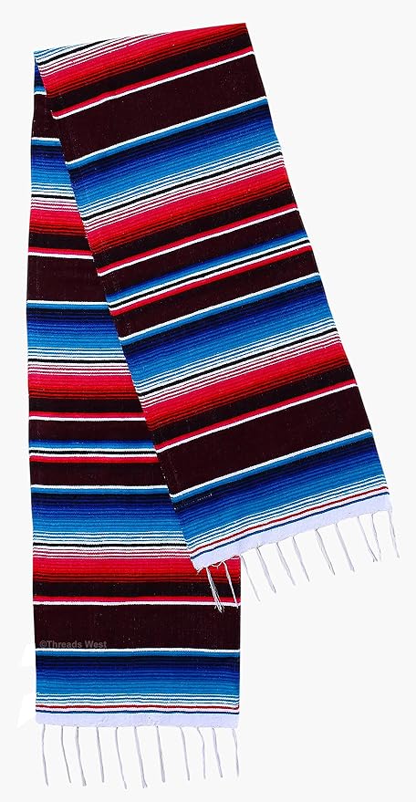 Genuine Mexican Table Runner Saltillo Serape Colorful Striped Sarape Made in Mexico Sold in Different Packs (1, Burgundy) - Image 2